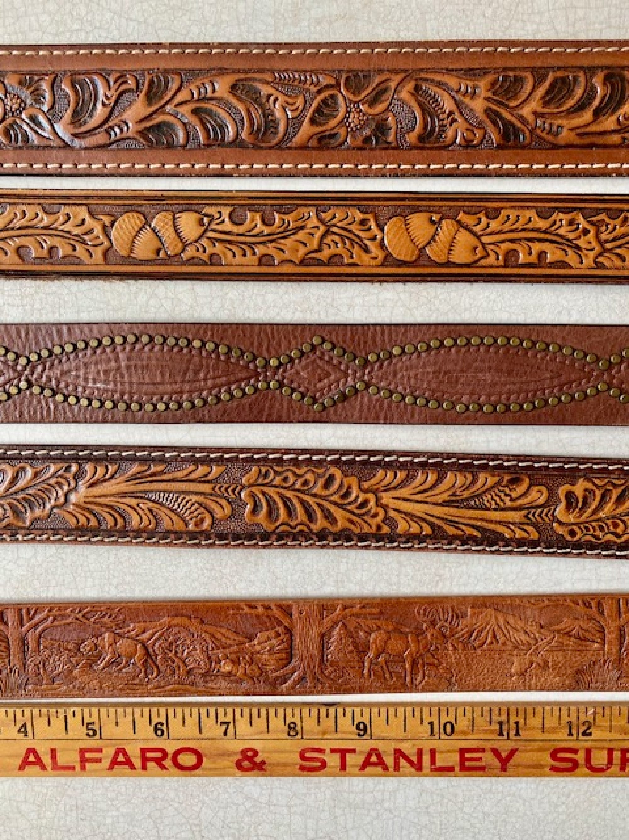 ?western belt, see measurements, beautiful tooled acorn design, good condition Check out this beautiful belt in the making! Hand tooled  main image 4