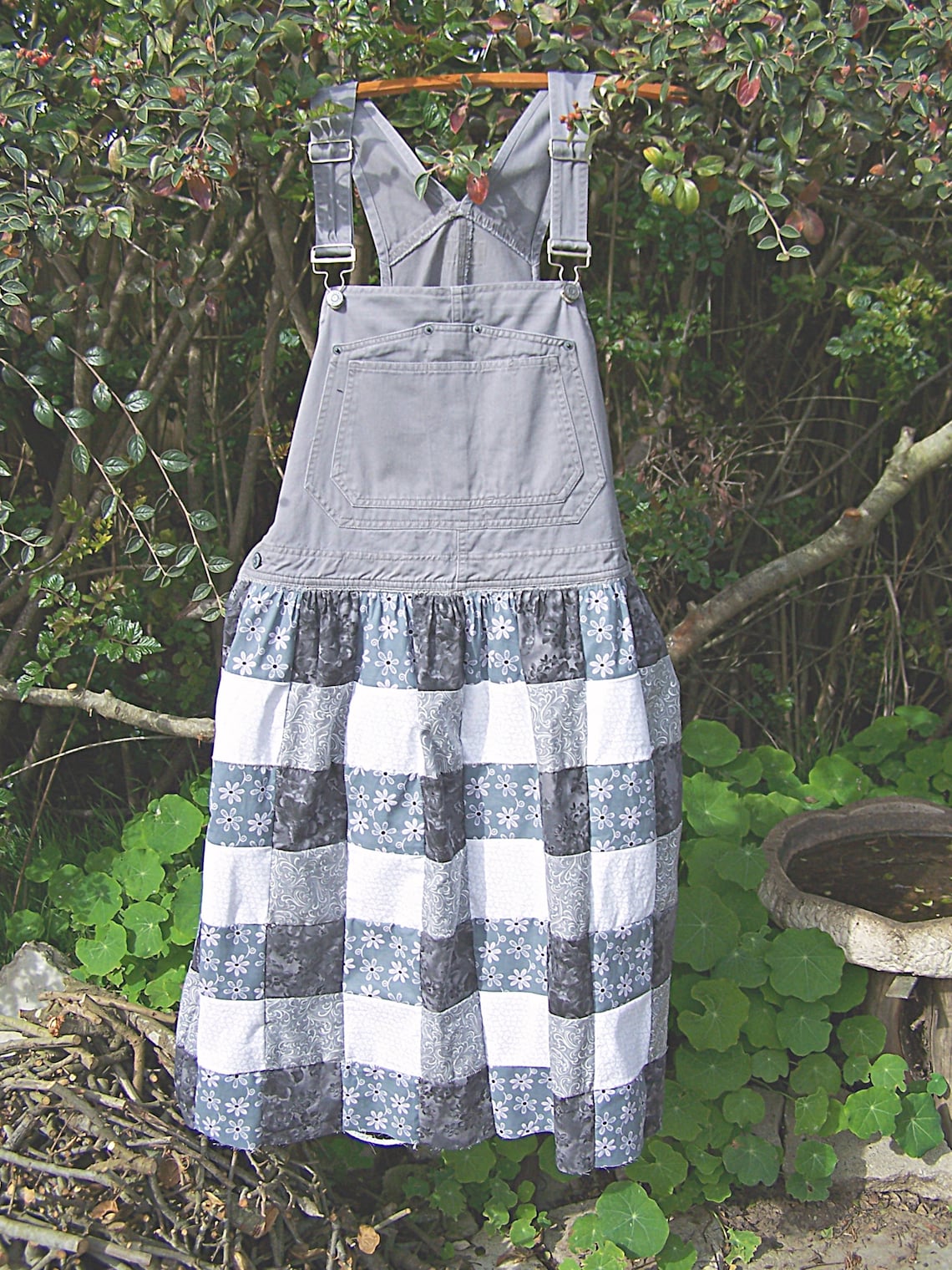 Denim Overall skirt patchwork bibs dress jumper ooak art wear Etsy