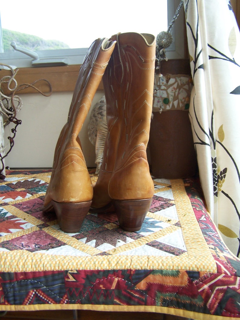 Leather Boots Western Cowboy Tan Brown Brazil size 10