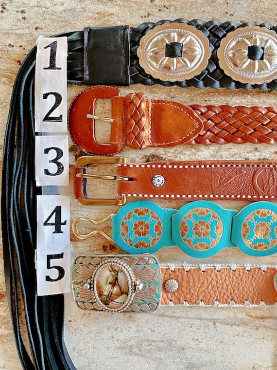 Vintage Leather Concho Belt Western Country Cowgirl Fringe SCROLL 