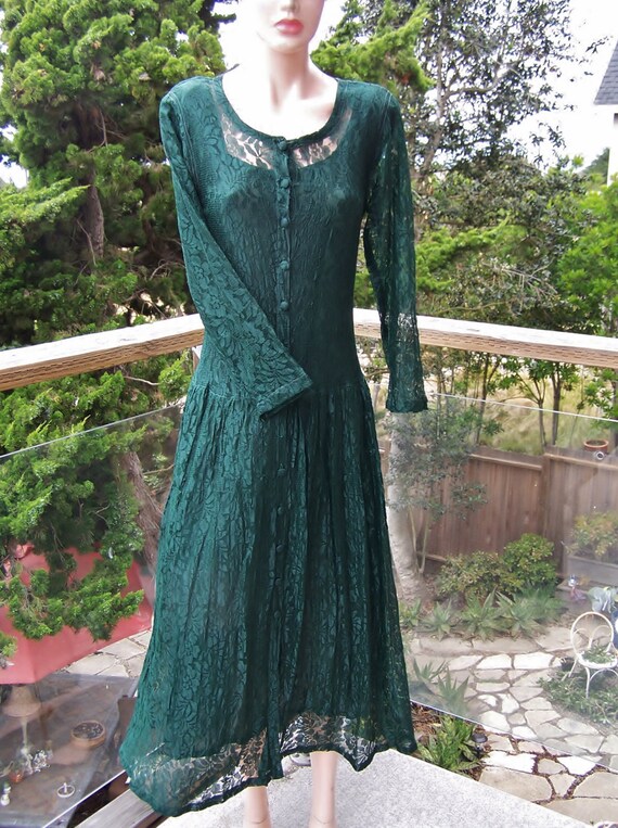 Emerald Green Long Sleeve Lace Dress