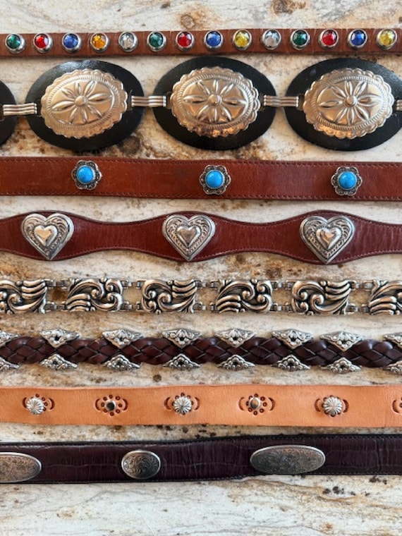 Western Concho Belt Brown Black Hearts Flowers Brighton  display picture 1