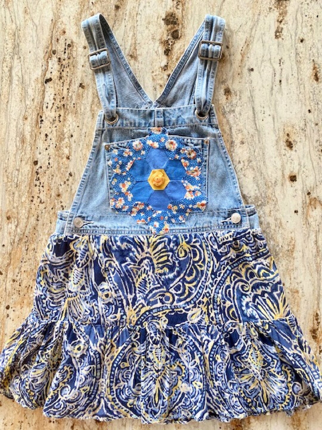 Overall Dress Little Girl Patchwork Embroidered Upcycled Clothing S Etsy