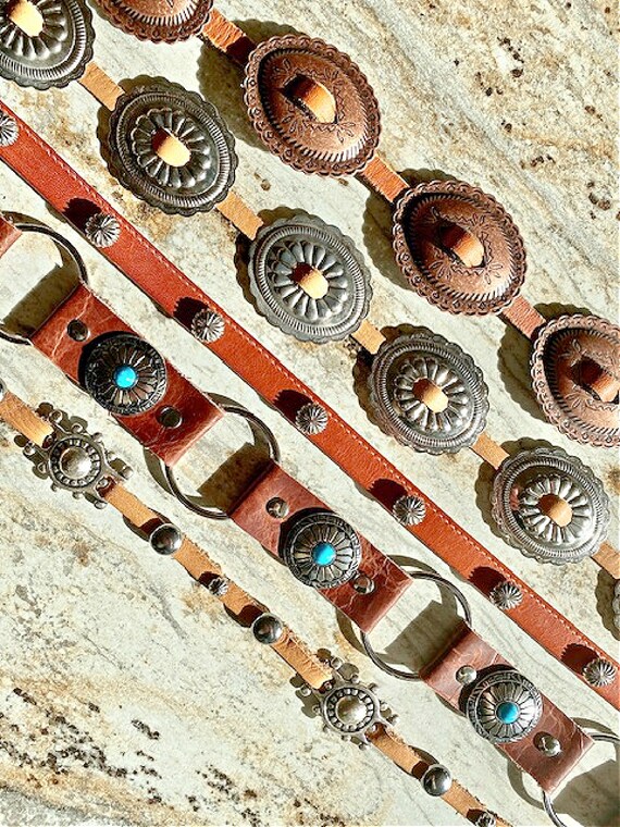 Concho Belt Silver Copper Leather Western Skinny Handmade  display picture 1