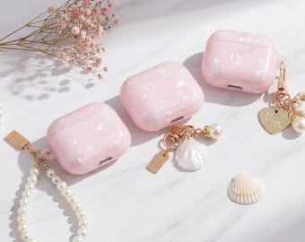 Pink Pearl AirPods Case with Charm – Luxury Protective Cover with Keychain