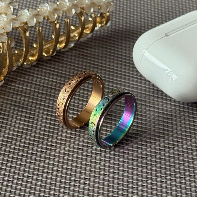 Sun Moon Stars Spinner Ring: Stainless Steel Celestial Fidget Ring - Etsy