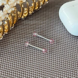 CZ Heart Nipple Piercing: Titanium Barbell, 14G (Pair)