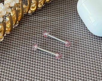 CZ Heart Nipple Piercing:  Stainless Steel Barbell, 14G (Pair)