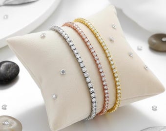 925 Sterling Silver Tennis Bracelet • Dainty CZ 2mm • Premium Minimalist Jewelry • Anniversary Gift • Silver, Gold, Rose Gold • 16–19cm