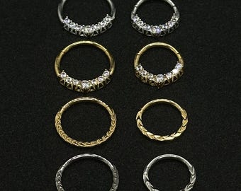 Crystal Septum Clicker: Surgical Steel Piercing Ring