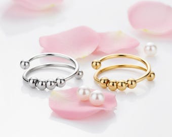 Adjustable Bead Fidget Ring | Gold or Silver Stacking Ring