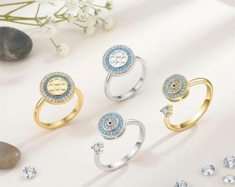 Celestial Spinner Ring – Stainless Steel Fidget Ring Gold or Silver, Anti Anxiety Rotating Ring, Adjustable Band