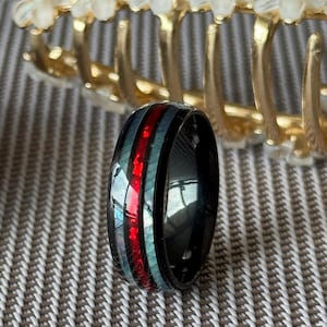 Anniversary Ring, Ring with Meteorite,Meteorite ring, Meteorite & Rosewood wedding band, Ring for Man, Black Tungsten man&#39;s ring