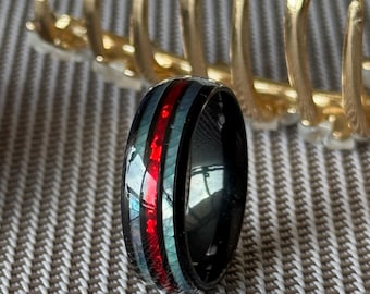 Bague en carbure de tungstène, incrustation de pierre turquoise, alliance bohème