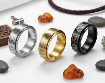Vikings Inspired Stainless Steel Fidget Ring | Rune Amulet Spinner