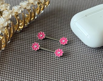 Flower Nipple Barbells: 14G  Stainless Steel  Nipple Rings