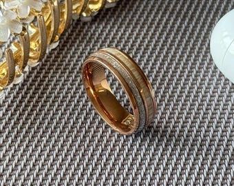 Bague en tungstène doré, incrustation turquoise, large anneau, mariage bohème
