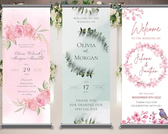 Personalized Wedding Retractable Banner: Floral Design (33.5"x78.7")