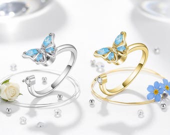 Butterfly Spinner Ring – Adjustable Open Ring in Silver or Gold