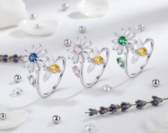 Crystal Flower Bee Ring – Adjustable Open Style