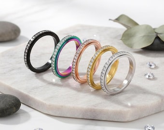 Crystal Spinner Ring for Anxiety – Stainless Steel Fidget Ring