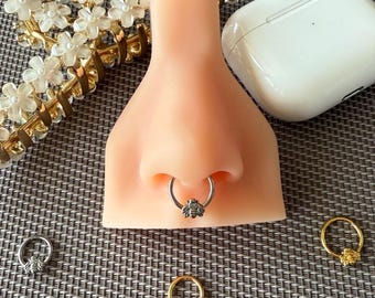 16G Surgical Steel Bee Septum Ring: Crystal Clicker Hoop