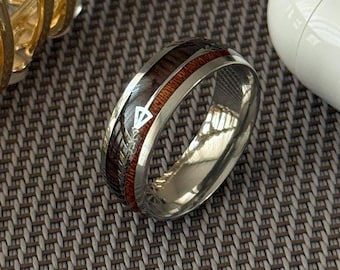 Tungsten Meteorite Arrow Ring: Rosewood & Carbon Fiber Wedding Band