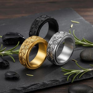 Evil Eye Stainless Steel Fidget Ring – Anime Inspired Spinner Ring – Anti Anxiety Jewelry