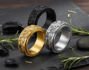 Evil Eye Stainless Steel Fidget Ring – Anime Inspired Spinner Ring – Anti Anxiety Jewelry