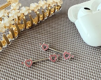 14G  Stainless Steel Nipple Barbells: Heart CZ Nipple Rings (Pair)