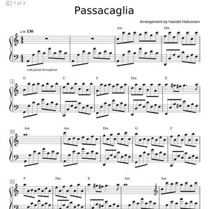 Händel - Passacaglia (Klavier Noten) PDF