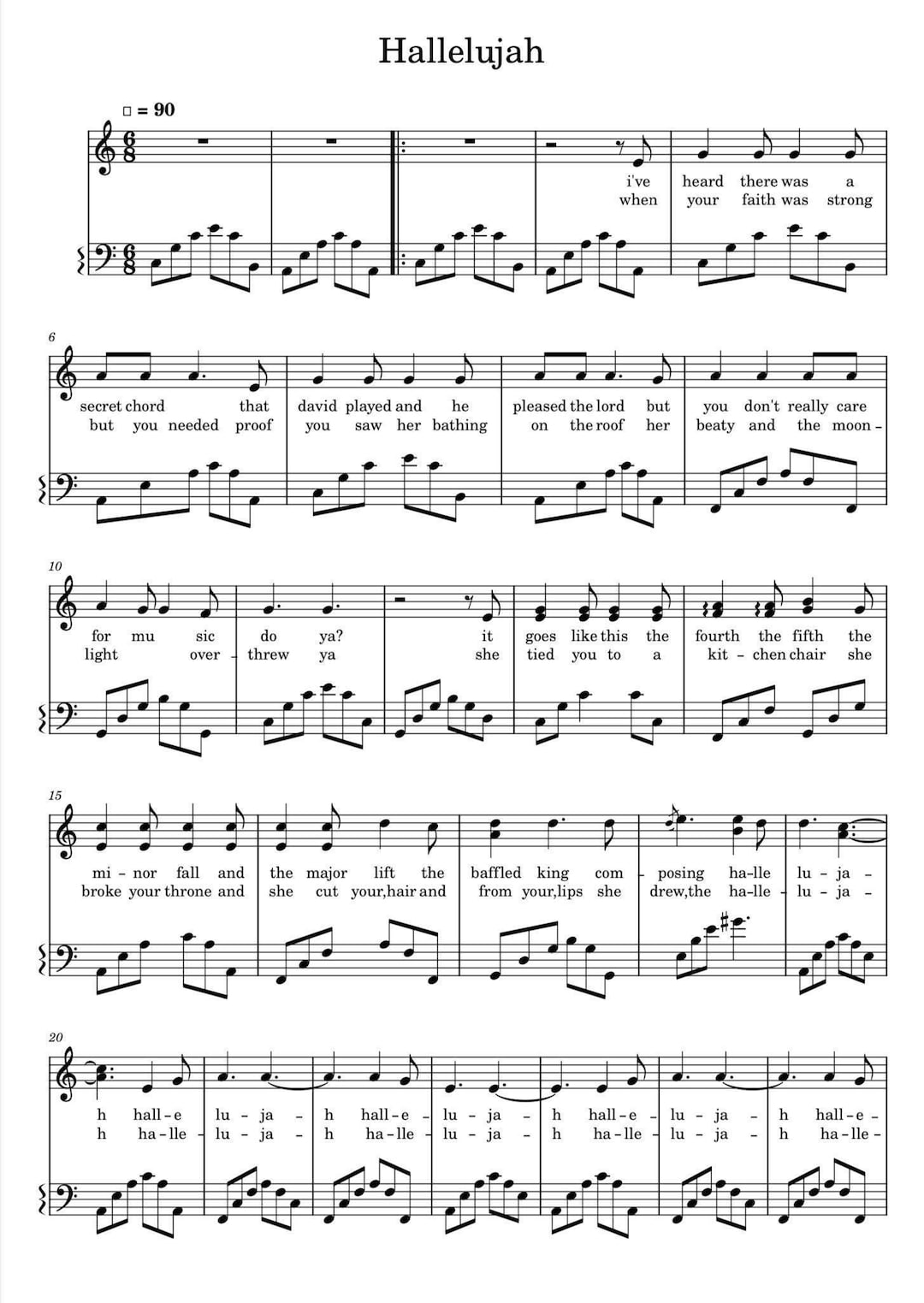 Hallelujah (piano Sheet Music) PDF - Etsy