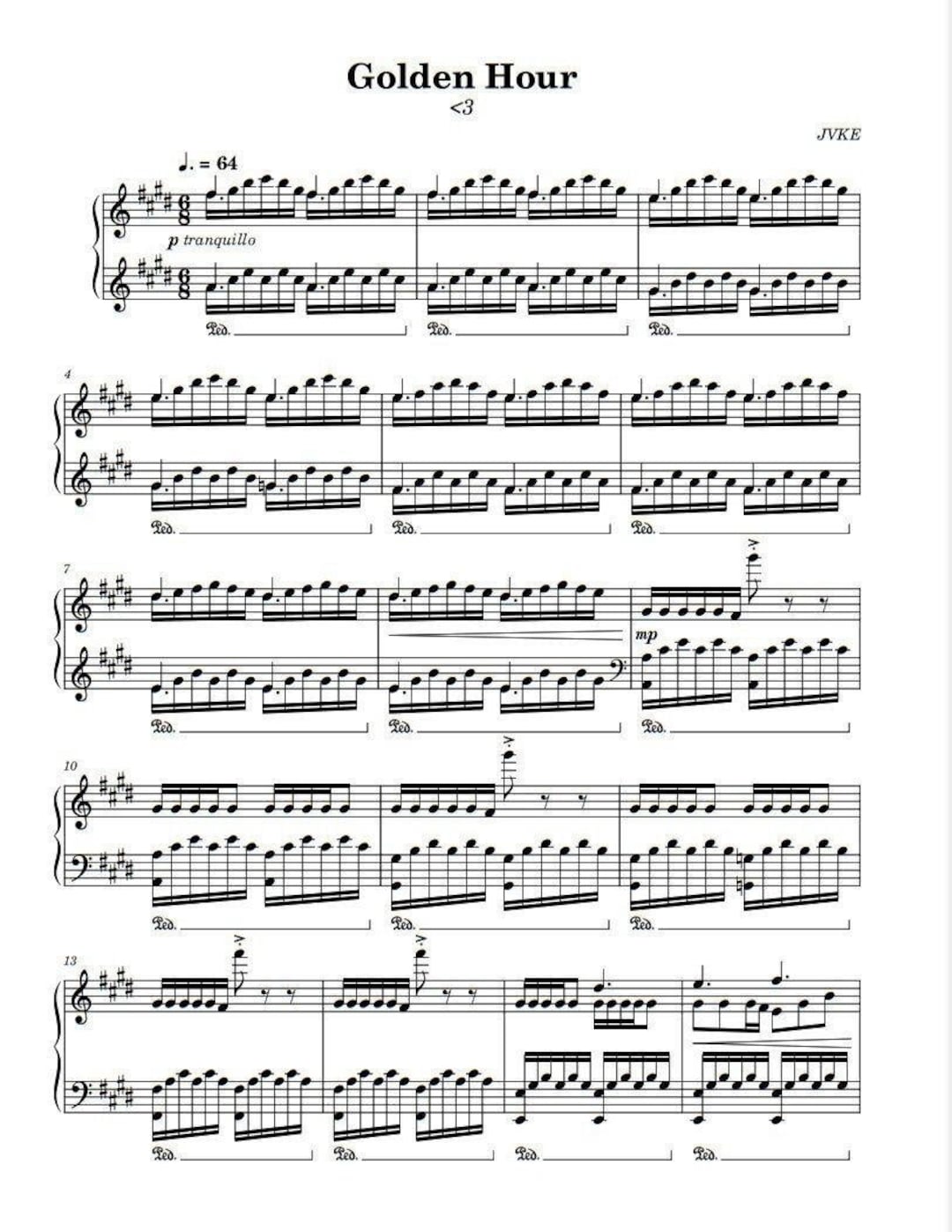 JVKE作曲「Golden Hour」 – 簡単ピアノ楽譜 PDF | 初級・中級者向け