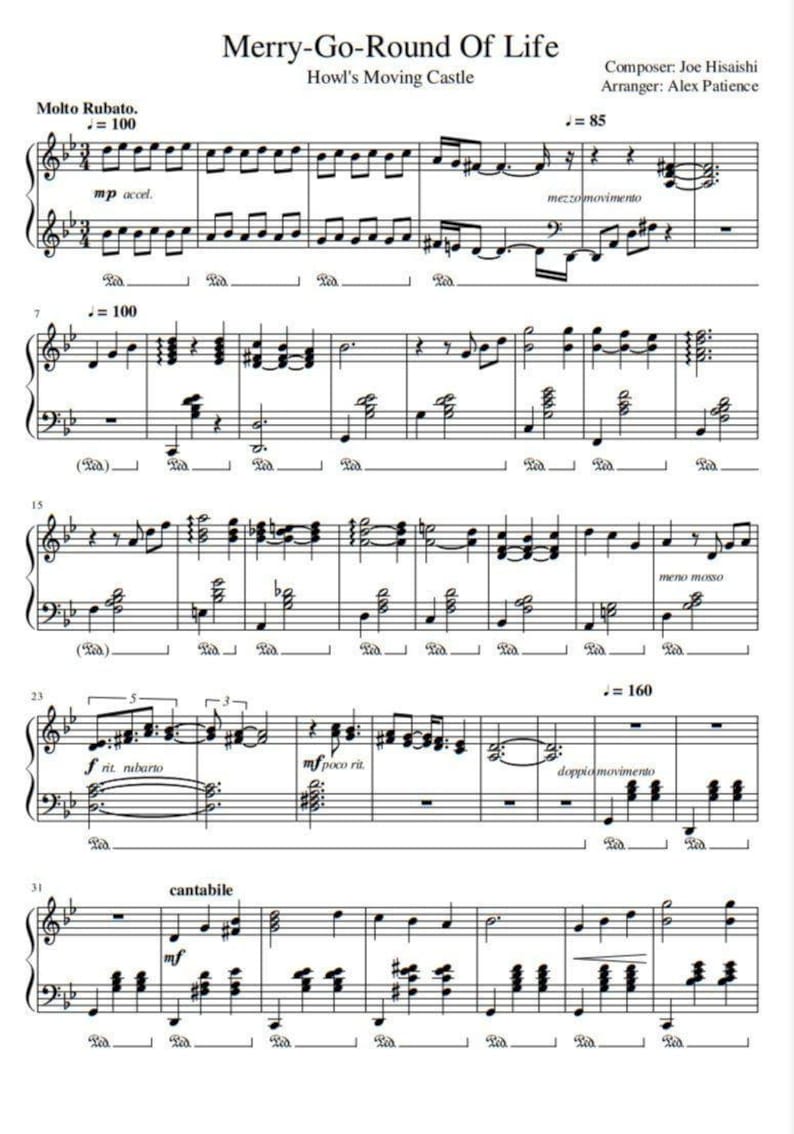 Howl’s Moving Castle – Studio Ghibli Piano Sheet Music PDF – Merry Go Round Of Life Soundtrack Download image 1