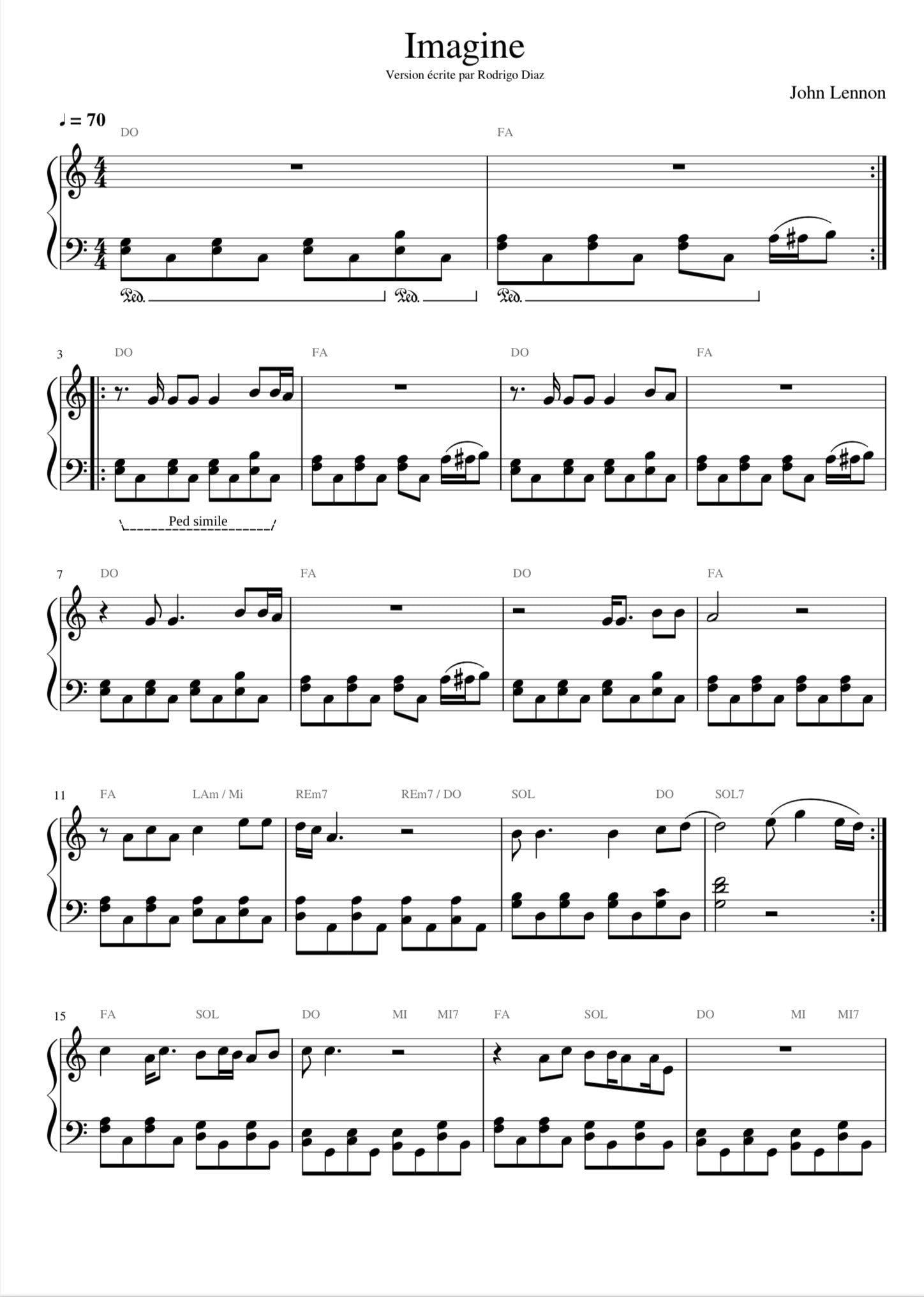 ジョン・レノン – イマジン ピアノ楽譜 PDF | クラシックポップ