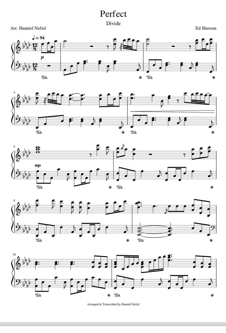 Perfect – Ed Sheeran Piano Sheet Music PDF | Easy / Beginner Digital Download - Etsy