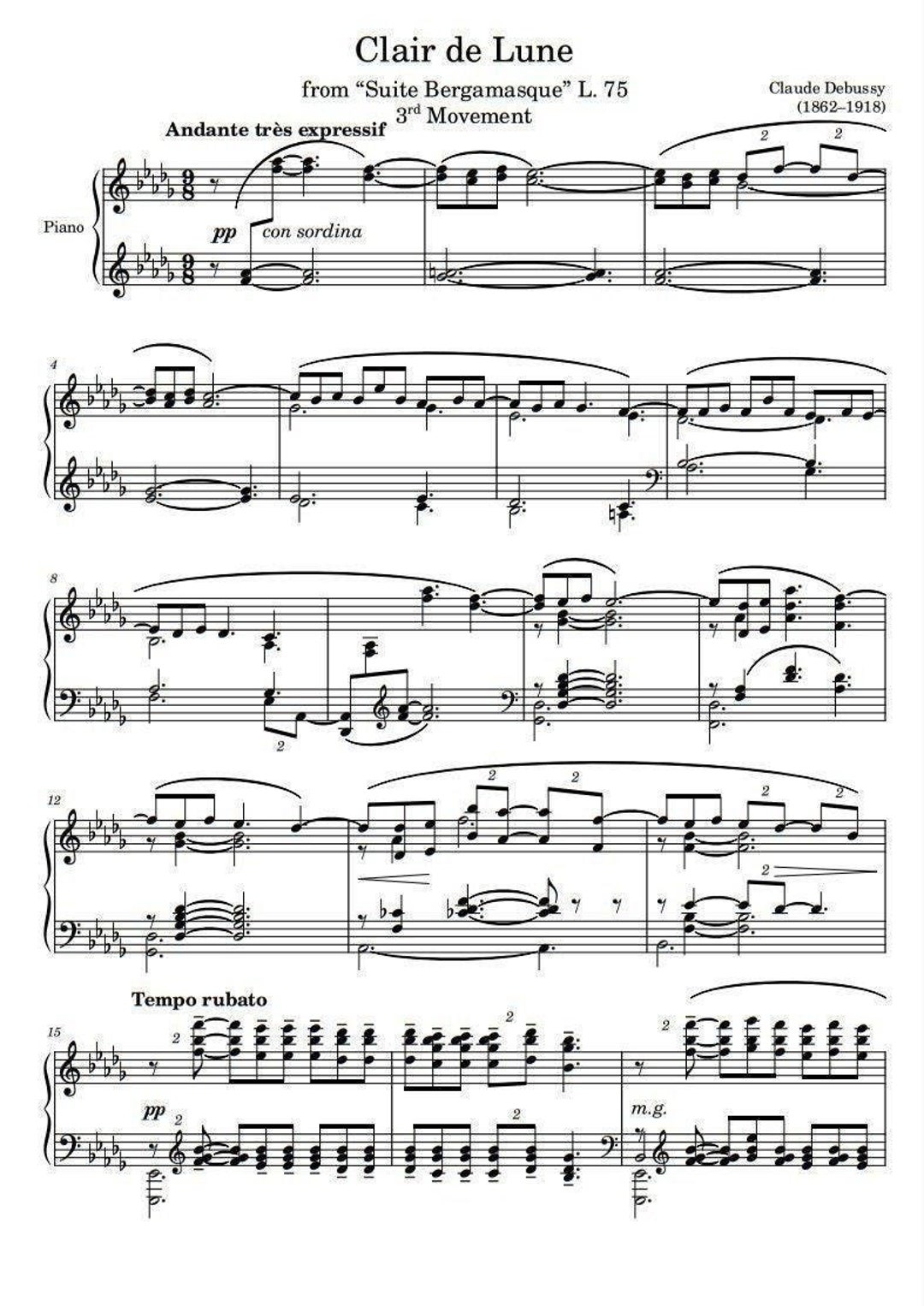 ドビュッシー - 月の光（ピアノ楽譜）PDF - Etsy 日本