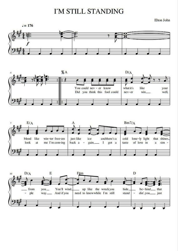 エルトン・ジョン – I'm Still Standing ピアノ楽譜 PDF – ポップ