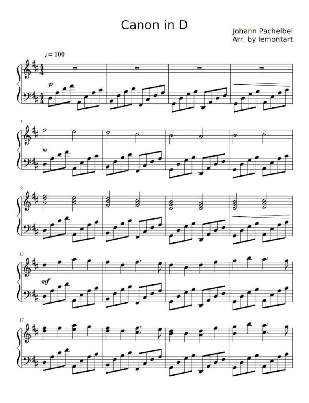Pachelbel Canon In D Piano Sheet Music Pdf Classical Wedding