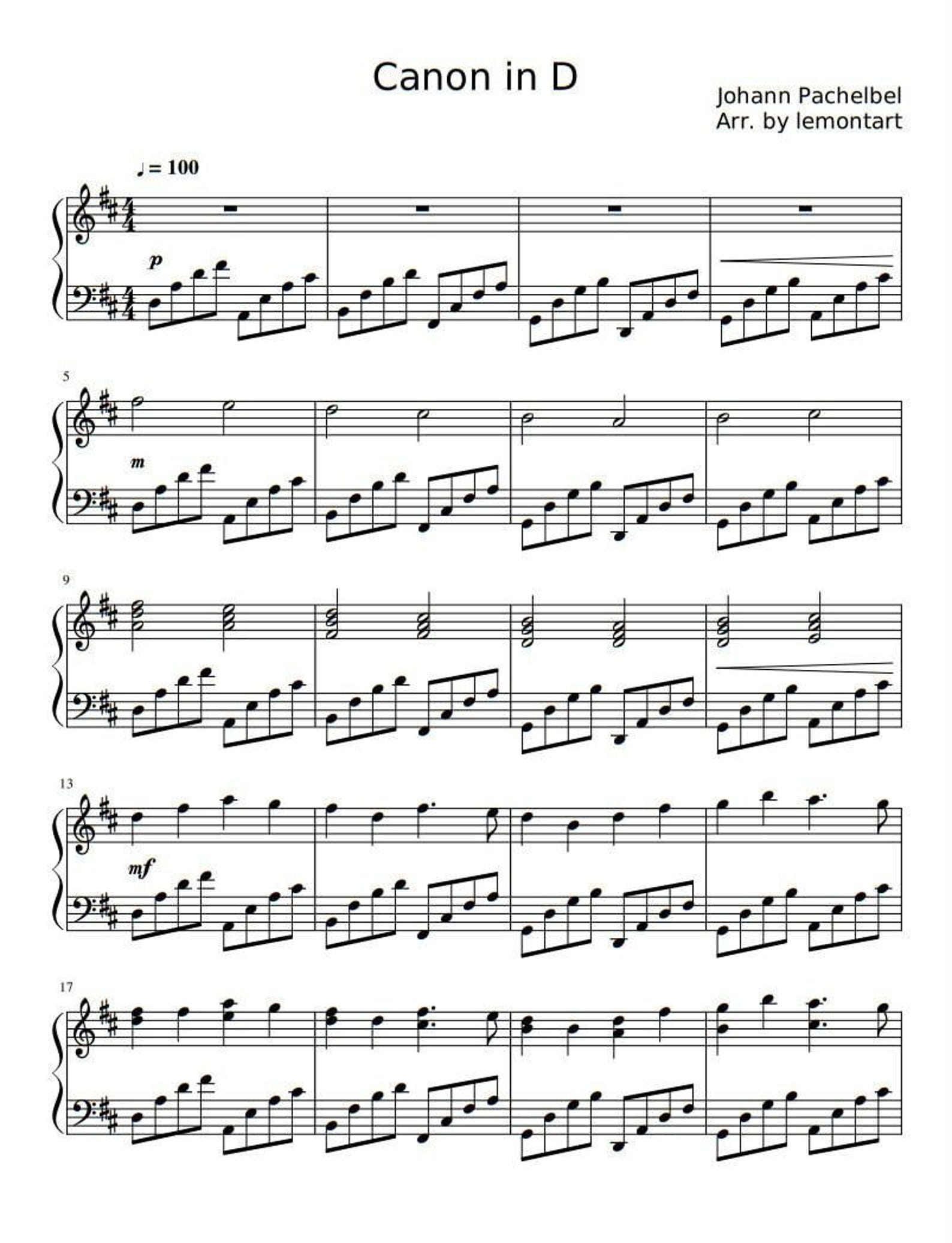 Pachelbel – Canon in D Piano Sheet Music PDF | Classical Wedding ...
