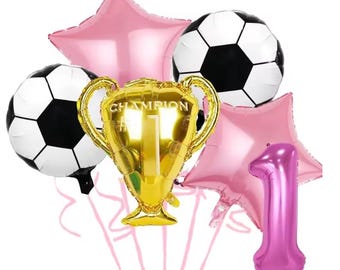 Messi Soccer Club Birthday Party Set – Miami Theme Banner & Balloons, Champion Cup, Number Foil 1–9, Football Boy Party Decor