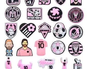 25pcs Pink Messi Shoe Charms Set – Soccer Star Cartoon Accessories for Clogs, Wristbands, Bags, Gifts for Kids DIY Shoe Decoration