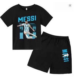 Zomeroutfit voor kinderen Messi: sportset, T-shirt en shorts van 2 stuks | Voetbalkleding jongens meisjes | Tienermode | Meerdere maten en kleuren