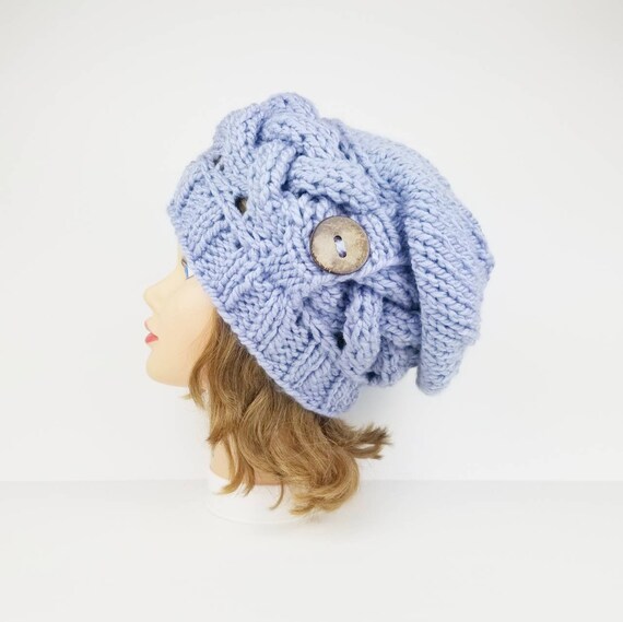 Slouchy Beanie Hat Chunky Cable Knit Hat Women Winter Hats For Women Slouchy Hat With Button Women S Hat Violet Purple Hat Slouchy Beanie Hat Chunky Cable Knit Hat Women Winter Hats For Women Slouchy Hat With Button Women S Hat Violet Purple Hat