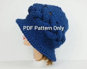 PDF NUR MUSTER - 20er Jahre Cloche Hut Strickmuster, Zopfmuster Flapper Hut, Hutkrempenmuster, Strickmuster für Hüte