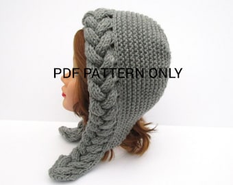 PDF PATTERN ONLY - Hood Hat Knitting Pattern, Bonnet Patterns For Women, Cable Knit Hat Pattern, Women's Chunky Knit Hat Patterns