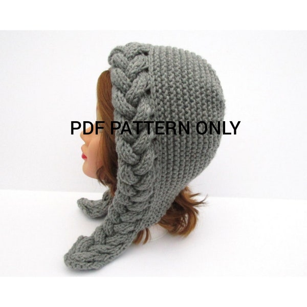 PDF PATTERN ONLY - Hood Hat Knitting Pattern, Bonnet Patterns For Women, Cable Knit Hat Pattern, Women's Chunky Knit Hat Patterns