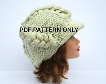 PDF PATTERN ONLY - Cable Knit Hat Pattern, Newsboy Hat Pattern, Women's Knitting Patterns, Beanie Knitting Pattern, Slouchy Hat Pattern