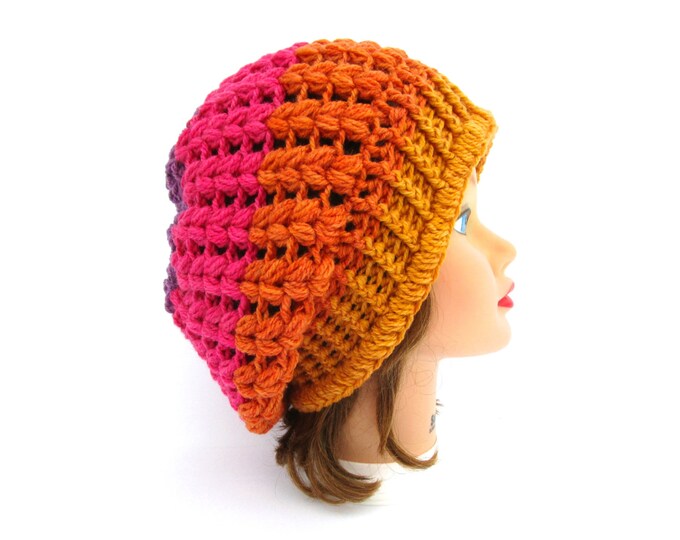 Crochet Slouchy Beanie Hat in Funfetti Crochet Hat Etsy