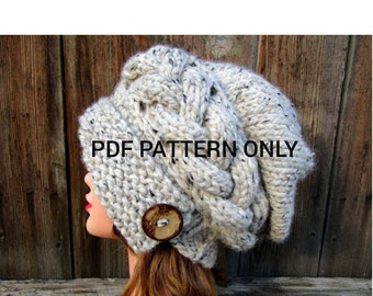 PDF NUR MUSTER - Cloche Hut / Zeitungsjungen Hut Muster, Slouchy Zopfmuster Mütze, Beanie Strickmuster für Frauen, 2 Muster in 1